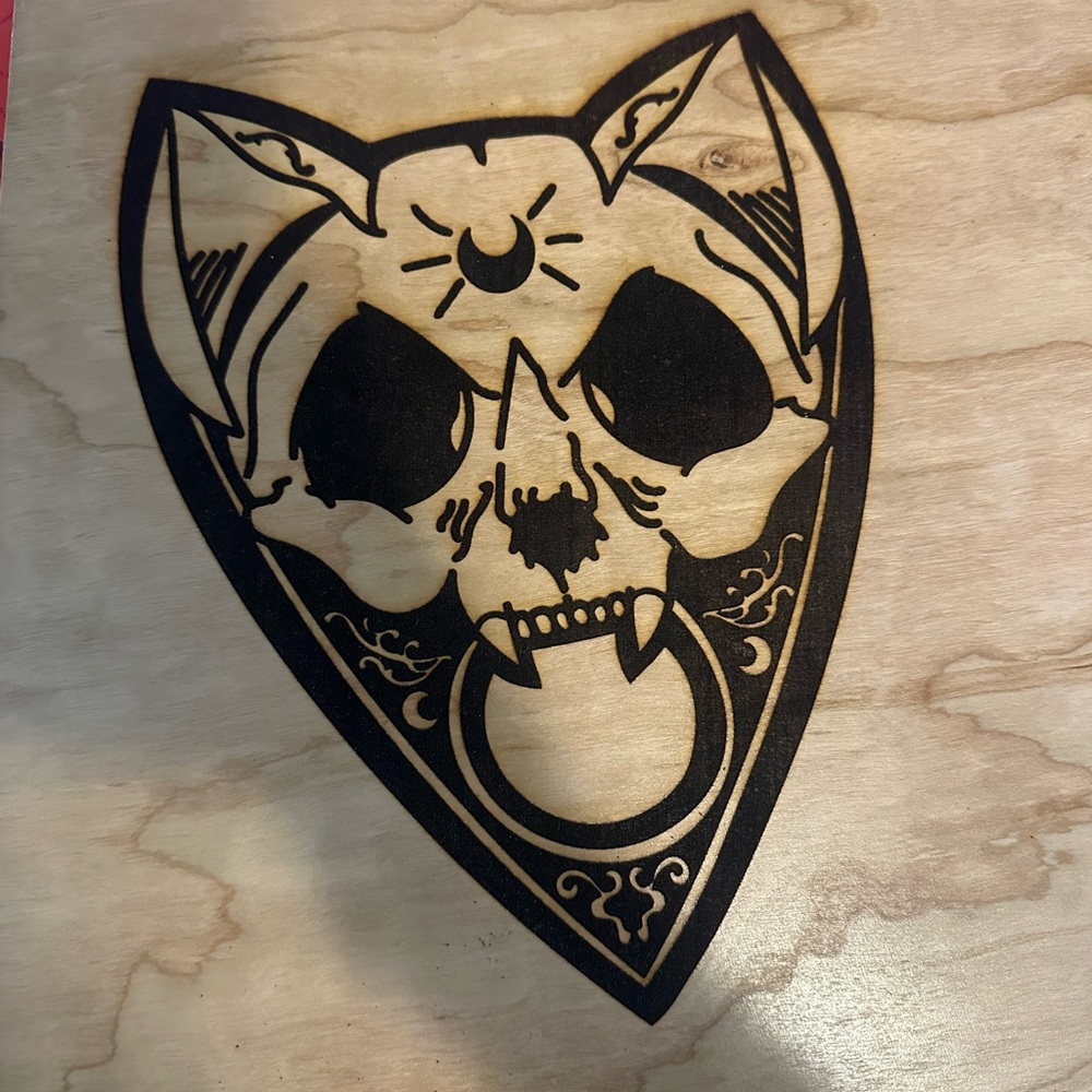 Black Cat Skull Wooden Plaque